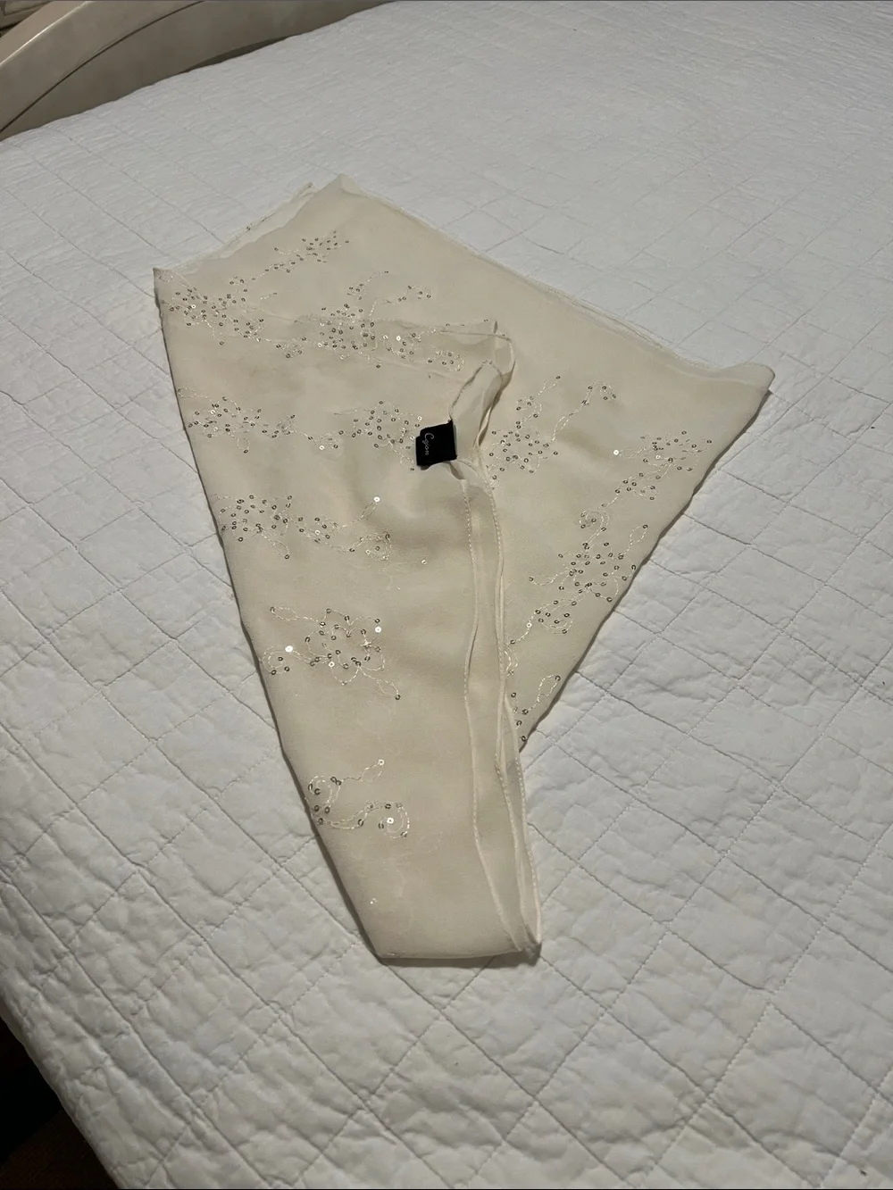 Cejon Beaded Embellished Cream Scarf